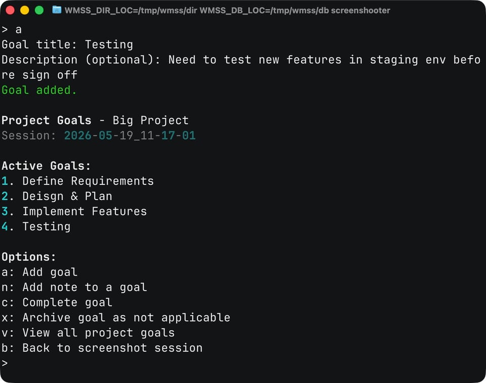 Showing New Project Goal Task Interrface